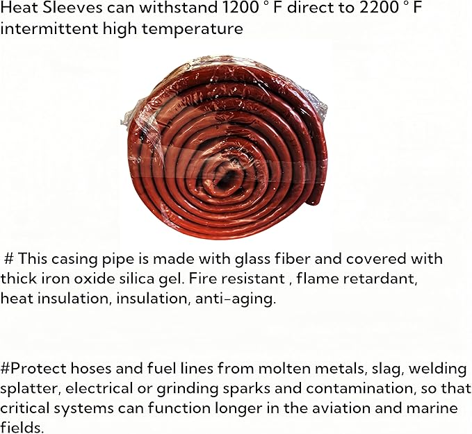 1-3/8"(35mm) ID Heat Shielded Fire Thermo Armor Fire Sleeve Silicone Coated Fiberglass for Automotive Hose Lines & Electrical Wiring Red, 5 feet