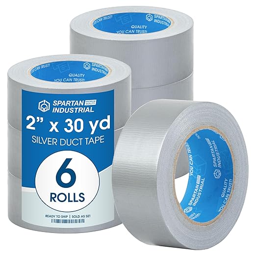 Spartan Industrial - 2" X 30 yd Silver Duct Tape - 6 Rolls No-Residue Tape for Heavy Duty Industrial, DIY, Auto Projects - Water-Resistant 9 Mil