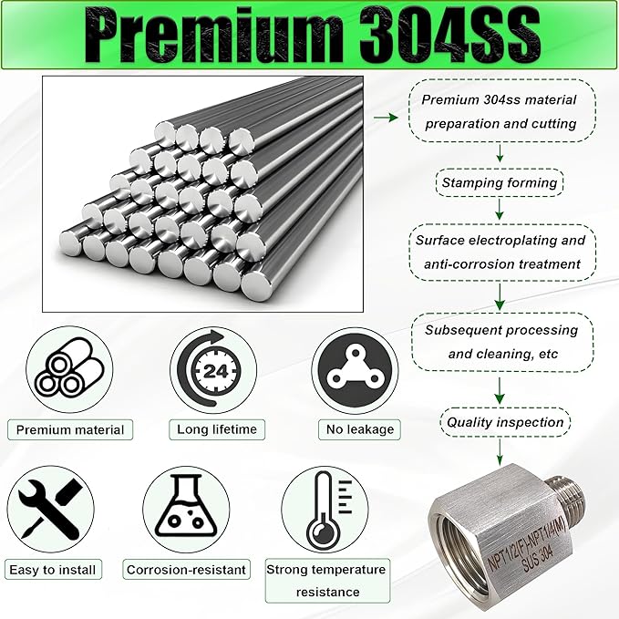 Reducer Adapter Fitting, 1/2" NPT Female x 3/8" NPT Male Reducing Pipe Connector 304 Stainless Steel Reducer Adapters Pipe Fittings (1/2" Female x 3/8" Male)