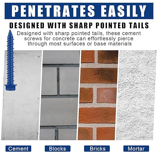 200 Qty 3/16" x 2-1/4" Hex Head Concrete Screws Anchor with Drill Bits Blue Slotted Hex Screws for Anchor Masonry, Block, Brick, Cement, Stucco, Diamond Point and Wood Fastening