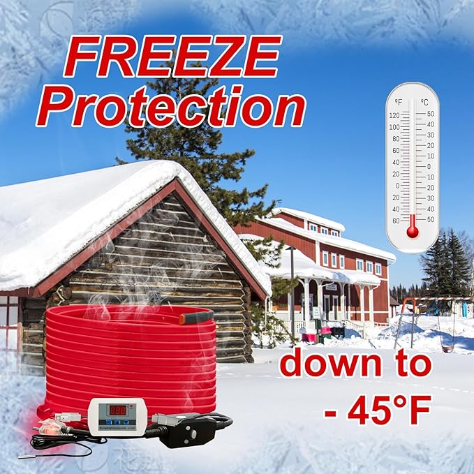 OEBLD Heat Tape for Water Pipes 15FT, Replaceable Smart Thermostat for Pipe Freeze Protection, Self-Regulating Roof Deicing Cable for Metal and Plastic Home Pipes, 110-120V