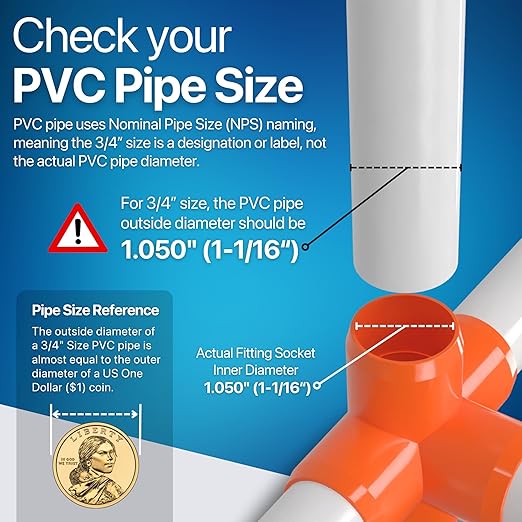 FORMUFIT 3/4" 5-Way Cross Furniture Grade PVC Fitting in Orange, Made in USA, UV-Resistant, Impact-Proof, 1.050” Actual Socket Diameter (Pack of 8) - F0345WC-OR-8