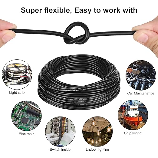 Lesnlok 20 Gauge Wire 2 Conductor, 20 AWG Electrical Wire Stranded PVC Cord Oxygen-Free Copper Cable, 300FT Tinned Copper Hookup Wire Cord for LED Lamp Lighting Strips Automotive Black