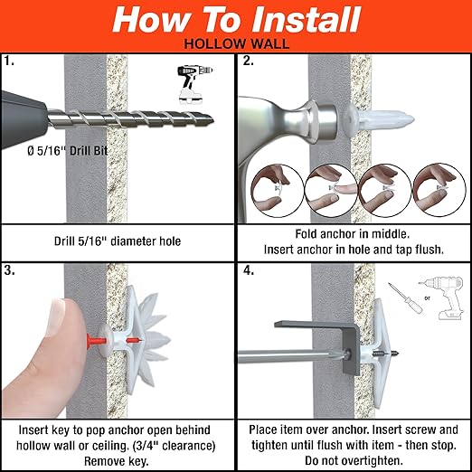 TOGGLER Toggle TB Residential Drywall Anchor with Screws, Polypropylene, Made in US, 3/8" to 1/2" Grip Range, For #6 to #14 Fastener Sizes (Pack of 20)