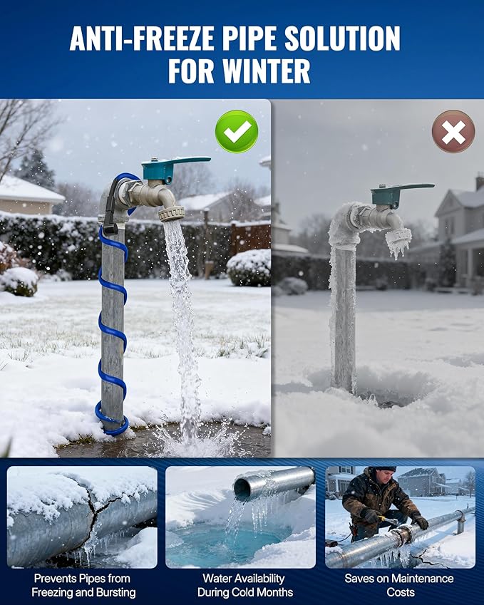 30Ft Water Pipe Heating Cable, 5W Constant Power Self-Regulating Heating Cable, 5W/FT, IPX7 Waterproof, Auto-On/Off, for Metal and Plastic Water Pipes, Freeze Protection, 120V U30HC06