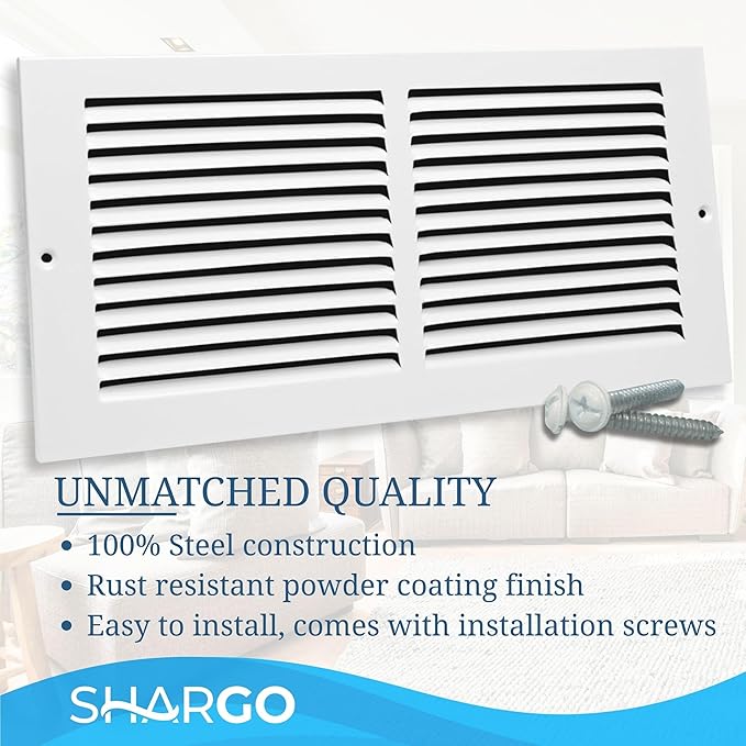 14 x 10 Inch Return Air Vent Cover, Solid Steel HVAC Grille for Wall or Ceiling, White Duct Opening, Durable Return Air Vent Cover, Airflow Ventilation Grille for Home or Office