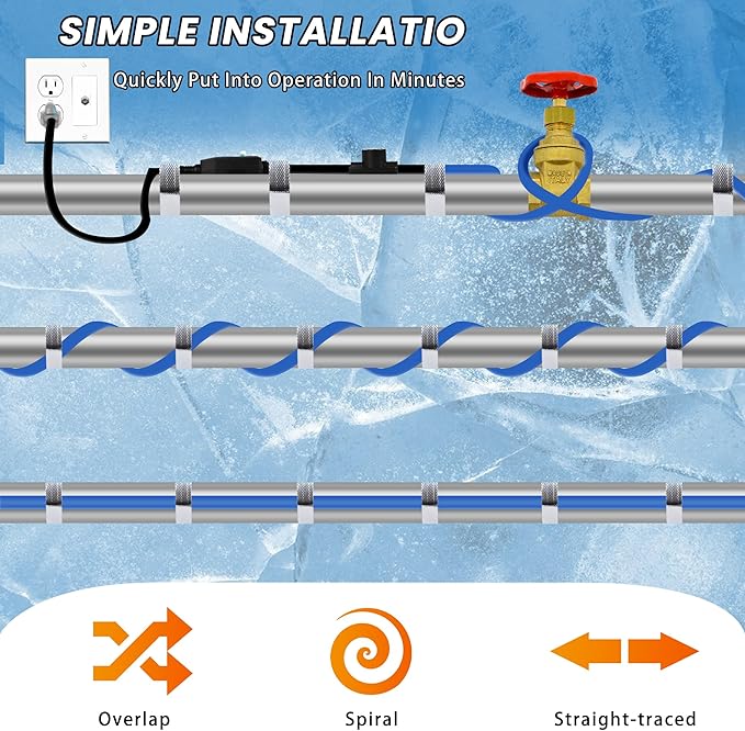 40ft Heat Tape for Water Pipes with Thermostat, for Pipe Freeze Protection, Self-Regulating Heating Cable, Keeps Water Flowing at -40°F, 120V,5W/ft,Pipe Heater for Home,Roof,Outdoor