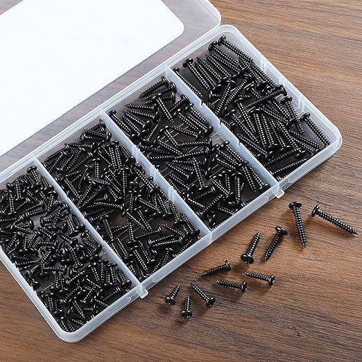 247Pcs Pan Head Wood Screws Assortment Kit, #6#8 Black Oxide Stainless Steel 304 Self Tapping Screws Set, Phillips Drive, Sheet Metal Screws