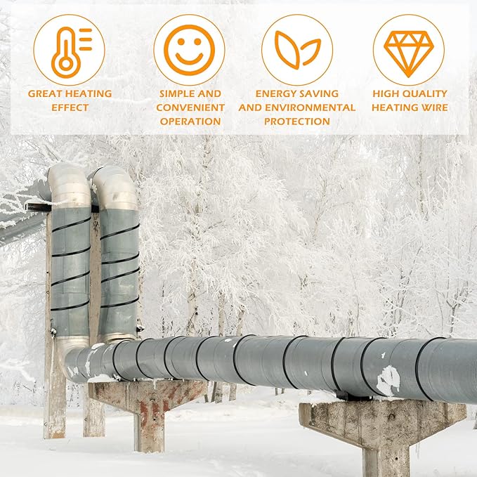 Kingdder 6FT - 48FT Heat Tape for Water Pipes Thermostat Self Regulating Heating Cable with Power Indicator Plug Built-in, Heavy Duty Heating Cable for Pipe Freeze Protection, 120V 8W/ft(1 Pcs,42 Ft)
