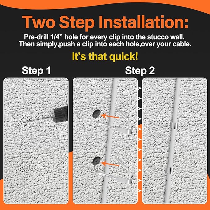 Blulu 100 PCS Manganese Steel Cable Clips for Stucco Surfaces Stucco Hooks for Coaxial Electrical Cable Drywall Clips Push in Masonry Anchors for Running Wire on The Exterior of Homes