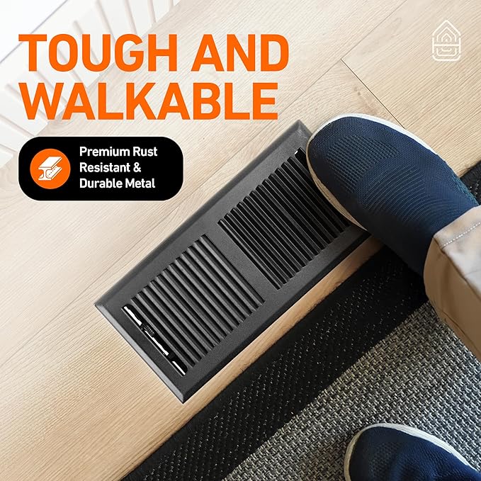 Home Intuition Contemporary Floor Vent Covers 4X14 Inch Floor Register with Mesh Cover Trap Heat and Air Walkable Metal Floor Vent for HVAC Duct, Matte Black