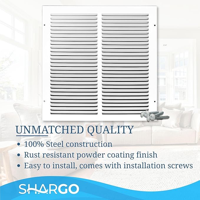 12 x 12 Inch Return Air Vent Cover, Solid Steel HVAC Grille for Wall or Ceiling, White Duct Opening, Durable Return Air Vent Cover, Airflow Ventilation Grille for Home or Office