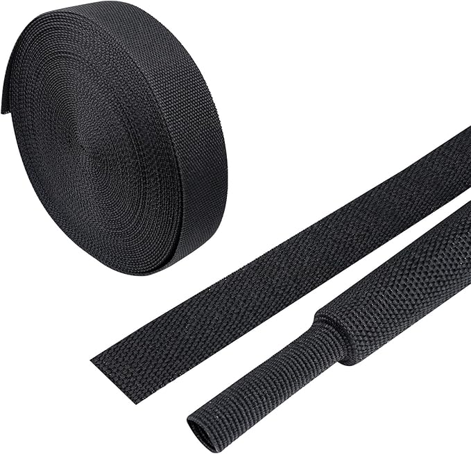 Heat Shrink Wire Loom 2:1 Shrinkable Braided Cable Sleeve 3/4 Inch ID-46ft Abrasion Protection Flexibility Fabric Wiring Harness Cover Sheath