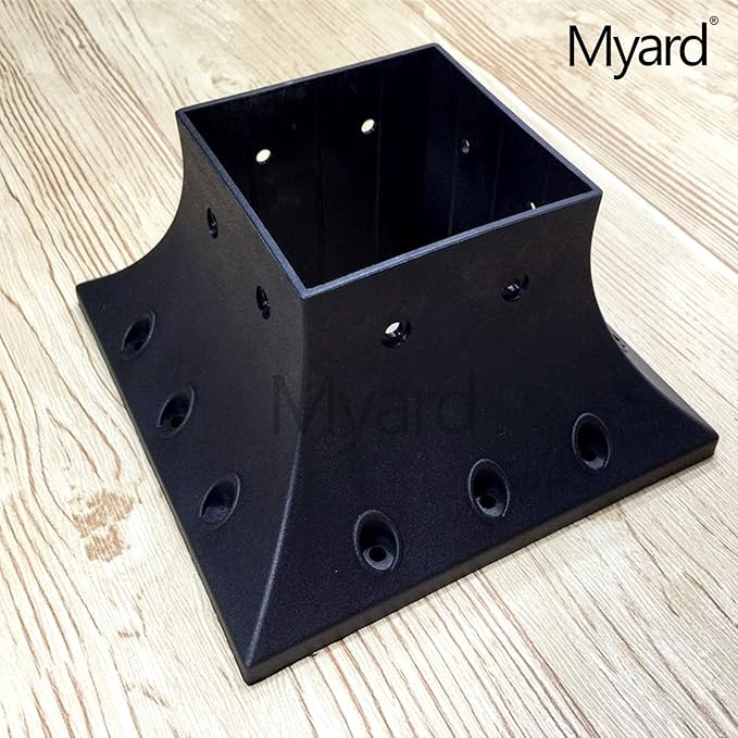 Myard PNP114040 4x4 Post Base Cover (Actual 3.5x3.5 Inches) Post Skirt Flange with Stainless Steel Screws, Post Bracket for Deck Porch Handrail Railing Support Trim Post Anchor (Qty 4, Black)