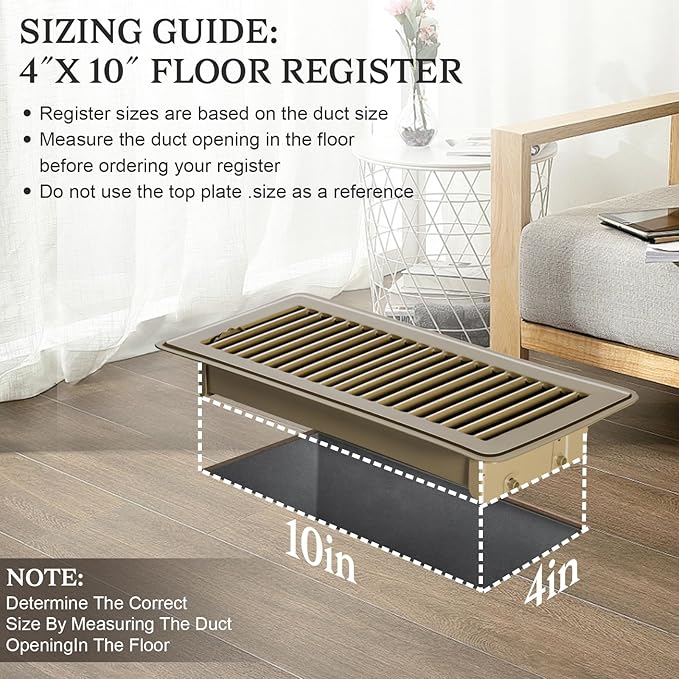 1 PCS Floor Vents Floor Registers 4x10 inch, Heavy Duty Metal Heat Air Vent Covers 4 X 10 with Rust Proof Finish for Home Office Wall Floor Registers Grilles & Vents (1, Brown, 4x10 Inches)