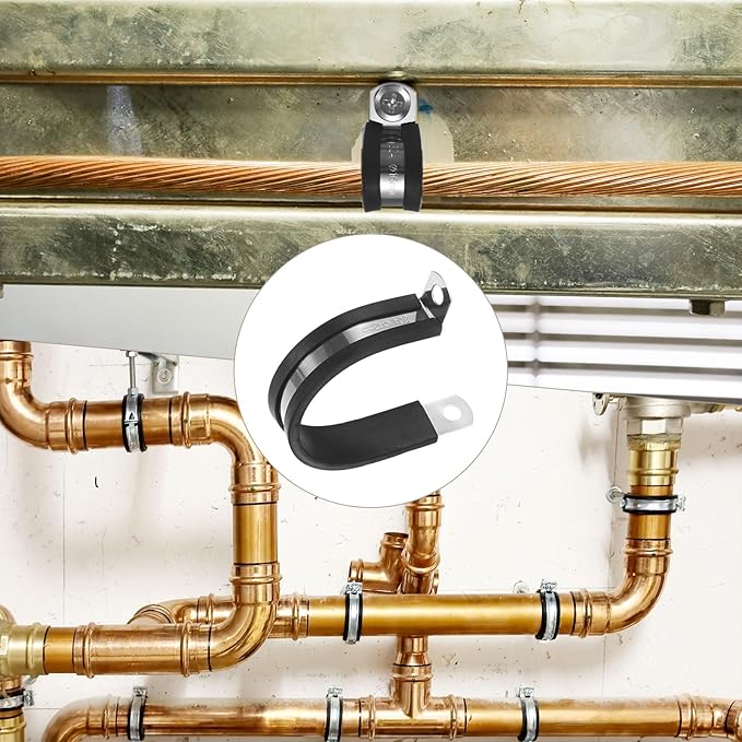 12-Pack Cable Clamps, 1-5/8 Inch/ 42 mm 304 Stainless Steel Rubber Cushioned Insulated Cable Clamp R Shape Metal Holder for Tube/Wire/Pipe/Loop Installation