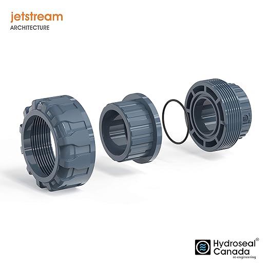 Hydroseal PVC Pipe Fitting, 0.75" Union Jetstream, Pack of 2 Pieces, Schedule 80, Grey, EPDM O-Ring, Socket x Socket, F1970, SCH80 (3/4")