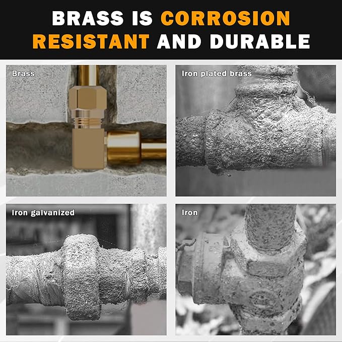 5PCS 3/8" Tube OD x 3/8" NPT Thread Connect Fittings Brass 90 Degree Union Elbow Joint DOT Approved, Air Line Adapter Air Suspension Kit for Truck Trailers and Air Brake System