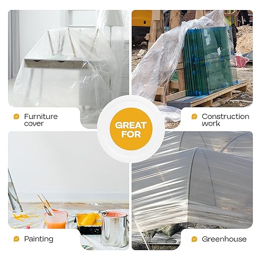 Plastic Sheeting 6 mil, 20' x 100' (2000 sq. ft.) - Semi-Clear Thick Plastic Covering for Construction & Painting - Durable LDPE Film Roll - Plastic Rolls Heavy Duty Outdoor by IDL Packaging