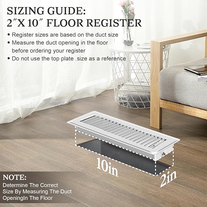 2 PCS Floor Vents Floor Registers 2x10 inch, Heavy Duty Metal Heat Air Vent Covers 2 X 10 with Rust Proof Finish for Home Office Wall Floor Registers Grilles & Vents (2, White, 2x10 Inches)