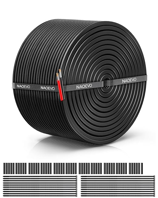 NAOEVO 10 Gauge Wire 2 Conductor Electrical Wire, 10 AWG Stranded PVC Cord, 12V Low Voltage/Tinned Copper/Flexible Cable for Automotive Wiring, Lamp Cord, Marine Cable (100FT)