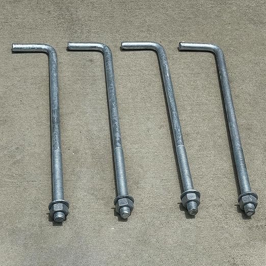 Sandbaggy 3/4" x 18" Threaded Concrete Anchor L-Bolts (Nuts & Washers Included) - Hot Dipped Galvanized - Sill Plate, Base Plate, Masonry, Wood, Cement Anchors, J Bolt (5, 3/4" x 18")