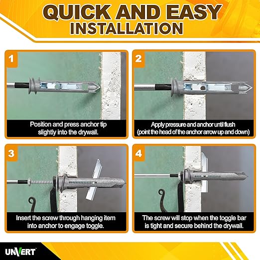 Self Drilling Ez Drywall Toggle Anchor Kit, Heavy Duty #8 Anchor with Screws - Easy Wall Ancors for Hanging and Mounting - Holds Up to 100 Lb. (5 Pack)