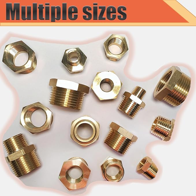 Brass 3/4" NPT Male to 1/2" Female Reducer Bushing, Brass Pipe Hex Bushing NPT Male to Female Pipe Fitting Adapter for Reduce Pipe (3/4”mnpt-1/2”fnpt)