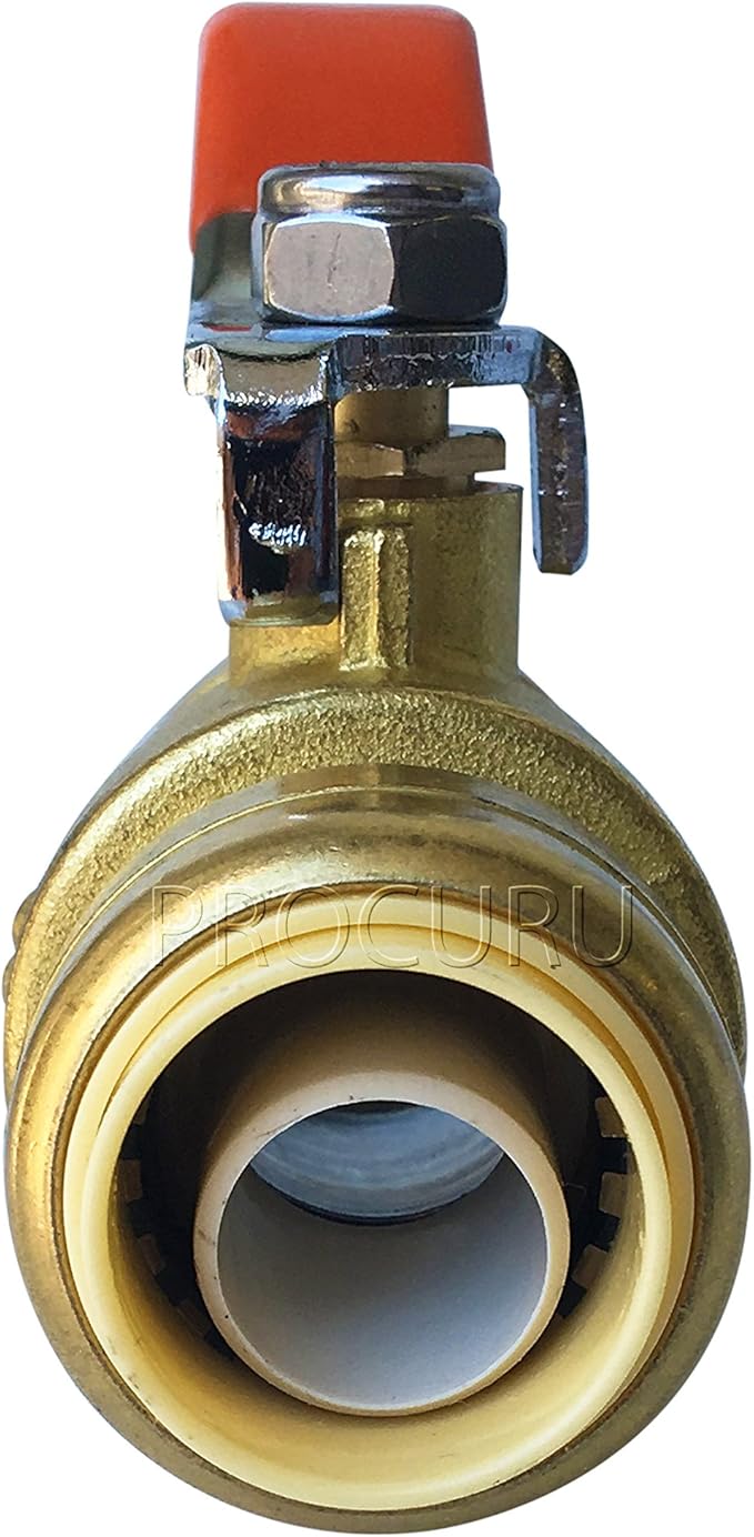 PROCURU 1-Pack 1-Inch PushFit Forged Brass Ball Valve, Push-to-Connect Full Port, Heavy Duty Valve for Copper, PEX, CPVC, Certified Safe (8X8316-1P)