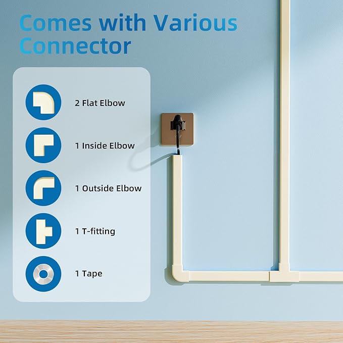 Yecaye 142in Wall Cord Hider for 2-3 Cords, On-Wall Cord Cover Channel, Cable Concealer, Cable Cover Cords Management for Home Office, W0.94in H0.47in, Beige