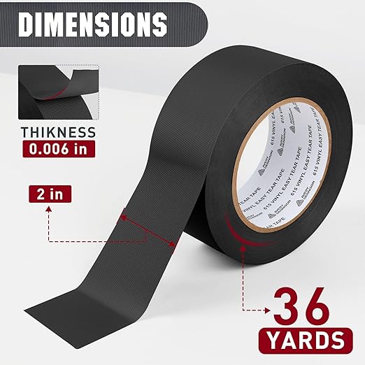 Avery Dennison Duct Tape, Heavy Duty PVC Easy Tear Tape, Strong Adhesive Waterproof Duct Tape for Indoor Outdoor Repairs, 2 in x 36 Yard, Black, 6 Rolls