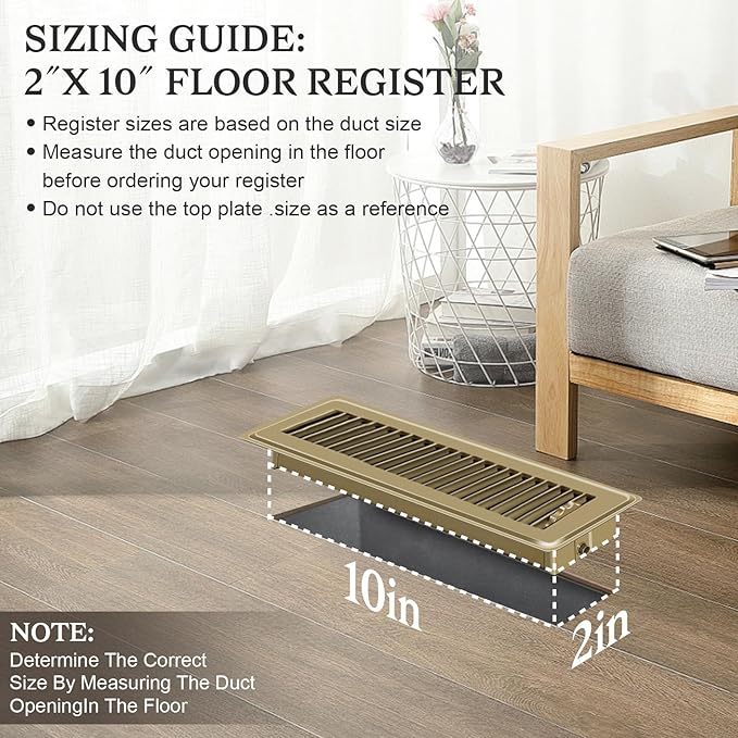 1 PCS Floor Vents Floor Registers 2x10 inch, Heavy Duty Metal Heat Air Vent Covers 2 X 10 with Rust Proof Finish for Home Office Wall Floor Registers Grilles & Vents (1, Brown, 2x10 Inches)