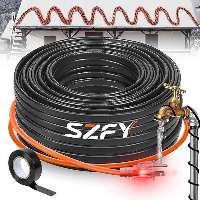 50FT Heat Tape for Water Pipes, -40°F Deicing Cable,Pipe Heating Cables for Roof,Gutter，Farm，Freeze Protetion Heat Trace Cable, Heated Water Hose,Plumbing Fixtures,120V 5W/FT