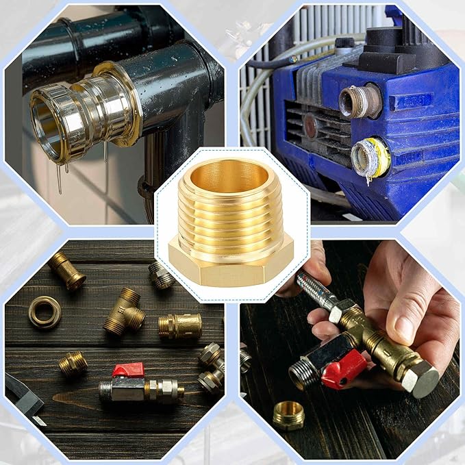 4 Packs Brass Pipe Fittings, 1/2" Male NPT to 1/4" FeMale NPT Brass Hex Bushing Reducer, Hose Tube Threaded Adapter for Air, Oil, LP