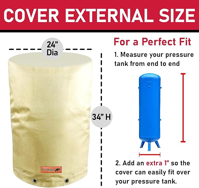 Redford Supply Co. Cold Snap (5°F) Round Pressure Tank Cover Insulation, 24"Diameter x 34"H, Water Well Tank Covers Insulated, Well Pump Cover Insulated Freeze Proof for Winter Outdoor (Beige)