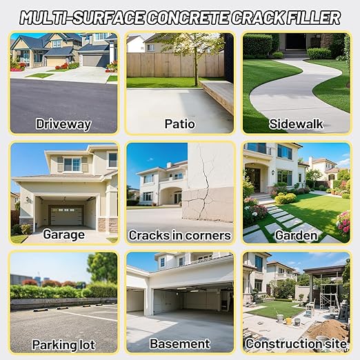 Concrete Crack Filler, 1.5LB High Elasticity Self Leveling Cement Crack Filler, Slab Concrete Waterproof Repair Sealant for Driveway, Walkway, Patio, Joint, Indoor and Outdoor - Grey (24.7oz)