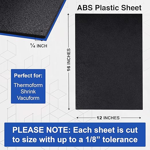 Duco USA-Made ABS Plastic Sheet 1/4 Inch Thick 12" x 16" - 1 Pack of Black Thermoplastic Panels - Textured, Heat Moldable ABS Board for DIY, Car Interiors, Crafts, and More