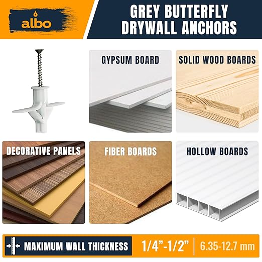 ALBO Drywall Anchor Kit Hollow Wall with Screws 50 pcs. (White Anchor 25pcs + Screws 25pcs) Plastic Hollow Wall Drilling Anchors