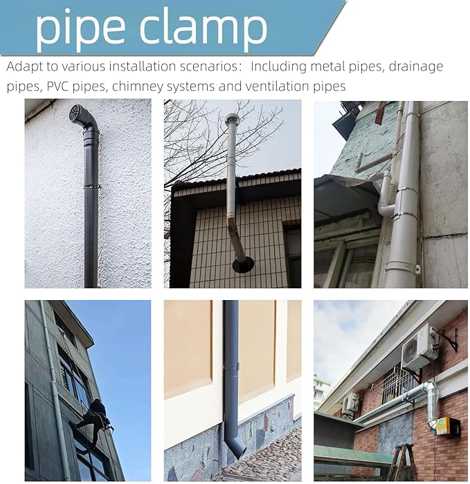 2 Sets 4" Inch Premium Hose Pipe Clamp，Heavy Duty Galvanized Iron Stove Pipe Hanger Strap，Wall Support Chimney and dryer vent clamp，Round Split Ring Conduit Metal PVC Tube Kit，with Rubber Cushioned