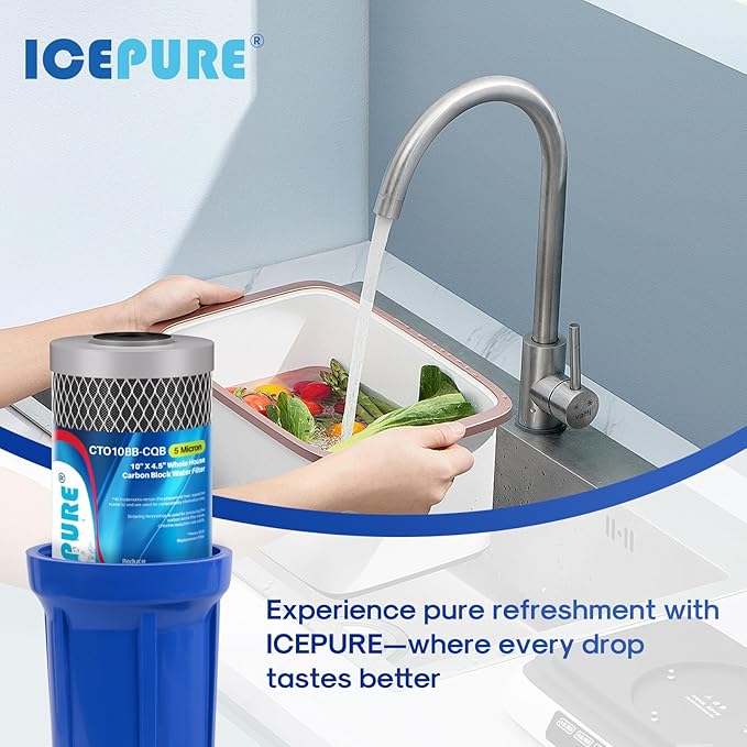 ICEPURE 5 Micron 4.5" x 10" CTO10BB-CQB Whole House Water Filter Upgraded Coconut Shell Activated Carbon Lead Removal Water Filter Replacement for Home, 3PACK