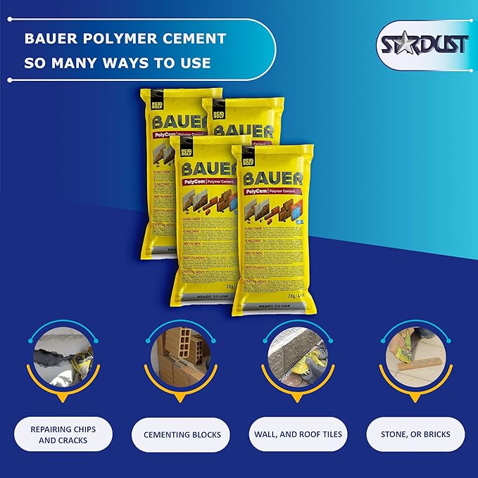 Bauer Instant Polymer Cement 4-Pack, Ready-to-Use Alternative to Mortar & Adhesives - Versatile for Concrete Crack Repair, Stone Tile Crack Repair & Brick Repair, Convenient, Durable & Easy to Store