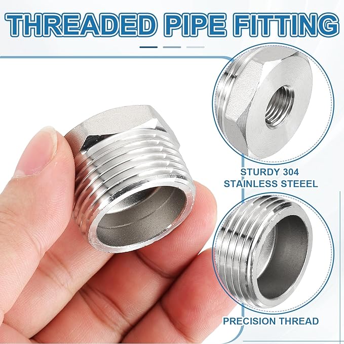 PATIKIL 304 Stainless Steel Reducer Hex Bushing 4 Pcs, 1" BSPT Male to 1/4" BSPT Female Pipe Reducing Adapter Fitting Connector for Water Gas Hydraulic Pipes Shower Hose, Silver