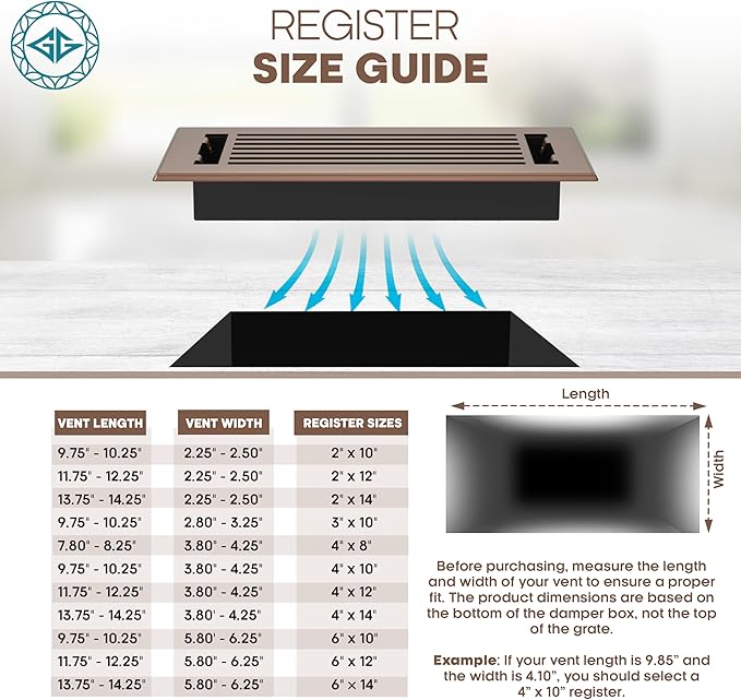 Floor Register 4x10 Vent Cover – Heavy-Duty Steel, Rustproof & Walkable Grates, Easy Drop-in Install, Adjustable Air Supply Switch - Decorative Straight Line Design, Satin Bronze
