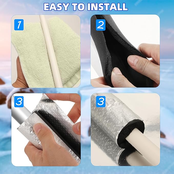 6Pack Pipe Insulation Foam Tube for 3/5'' Pipes, Pre-Slit Duct Wrap with Aluminum Foil for Outdoor Winter Cold Hot Water Pipe Winterizing Heat Preservation Reduce Heat Loss ( 0.6" ID)