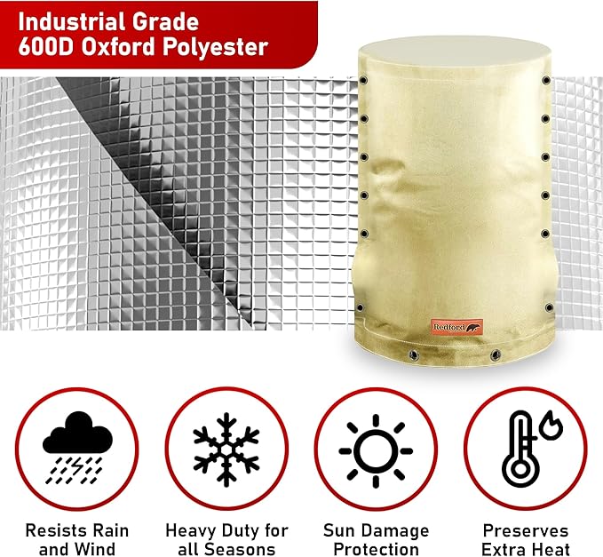 Redford Supply Co. Cold Snap (5°F) Round Pressure Tank Cover Insulation, 3-Way Round, 28"Diameter x 64"H, Water Well Tank Covers Insulated, Well Pump Cover Insulated Freeze Proof for Winter (Beige)