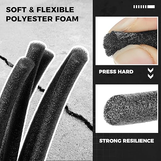 1/2 Inch x 100 ft Foam Backer Rod for Gaps Joints Concrete Crack Filler Caulk Saver Bulk Foam Backing Rod Concrete Filler Rope for Weather Stripping Door Seal (Black)