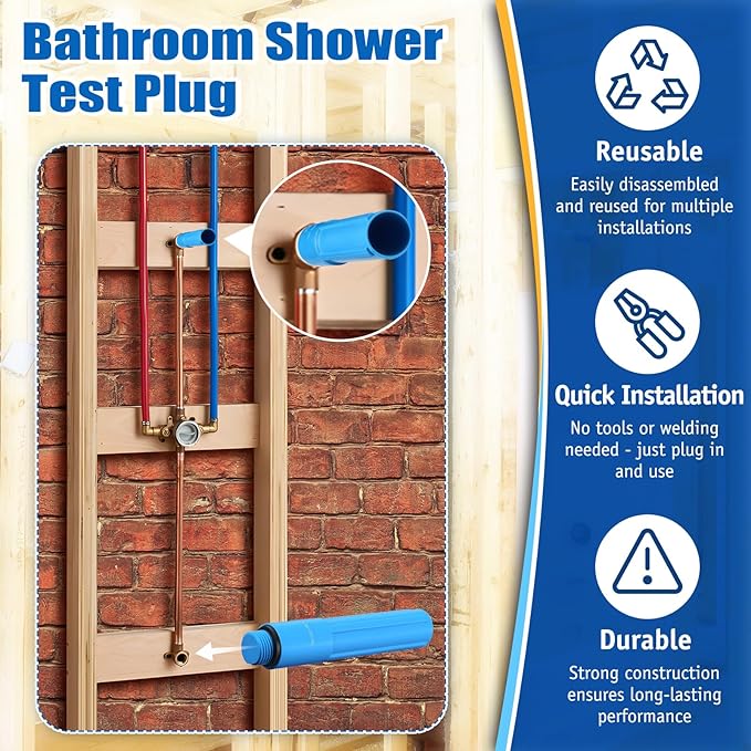 Feekoon 1/2 Inch MNPT Bathroom Shower Test Plug, Reusable Pressure Testing Plug for Shower and Tub Installations, Easy to Install (3 Pack)