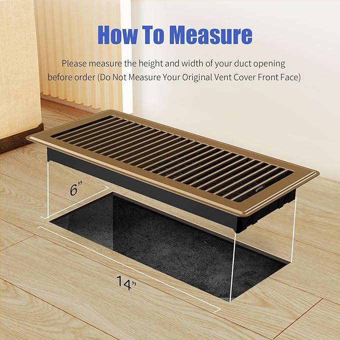 Floor Register Fits 6x14 and 14x6 Duct Opening - Floor Vent Covers with Heavy Duty Steel - Wide Adjustable Louvers for Maximum Airflow - Vent Covers for Home Floor & Wall & Ceiling - Brown - 4 Pack