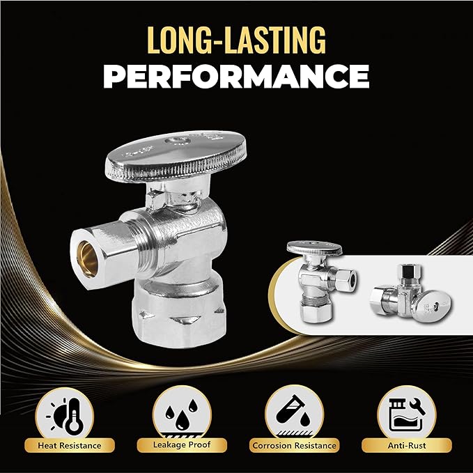 20-Pack Foskan 1/4 Turn Shut off Valve,Angle Stop Valve 3/8" OD x 1/2" FIP,Chrome Plated Brass