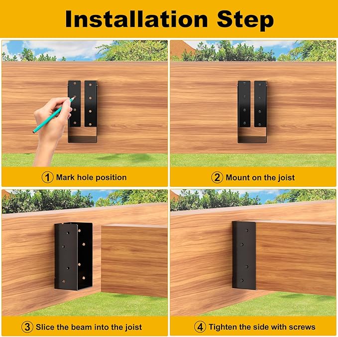 Concealed Joist Hanger , Outdoor Concealed-Flange Joist Bracket with Screws, Q235B Steel Powder Coated Concealed Mount Light Joist Hangers for Beam, Swing, Handrail, Fence (4PCS, 4X8)